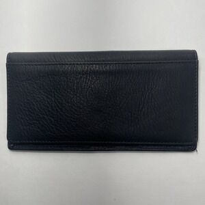 Fossil Black Genuine Leather Long Wallet Checkbook Style Slim Unisex